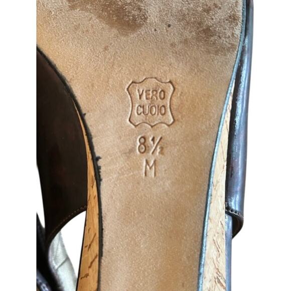 Vaneli Brisk Dark Tortoise Patent Slingback Peep-Toe Cork Wedge Heels 8.5 M - Picture 9 of 10